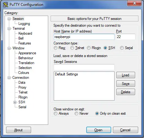 putty ssh raspberry pi