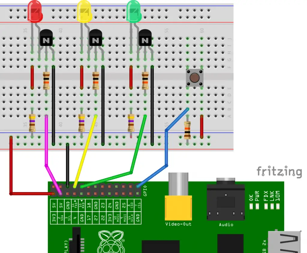 Raspberry Pi Traffic Light Circuit with GPIO Part 2