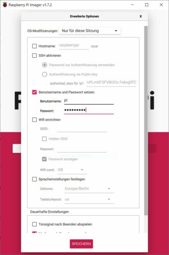 Raspberry Pi Imager - Set Standard Login Data