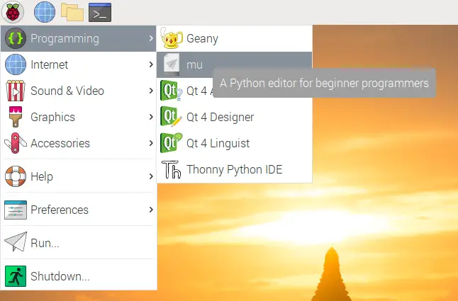 Raspberry Pi Start Menu Programming Python